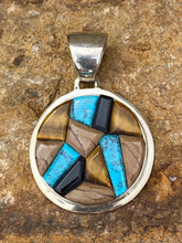 Load image into Gallery viewer, Navajo Inlay Circle Pendant , Onyx, Petrified Wood
