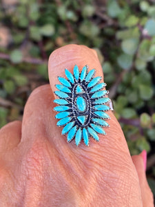 Handmade Sterling Silver & Kingman Needlepoint Turquoise Adjustable Ring