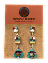 Load image into Gallery viewer, Sun Face Multi Stone And Sterling Silver Inlay Dangle Earrings
