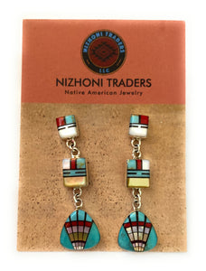 Sun Face Multi Stone And Sterling Silver Inlay Dangle Earrings