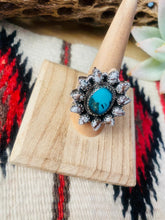 Load image into Gallery viewer, Handmade Sterling Silver, Wild Horse &amp; Turquoise Cluster Adjustable Ring