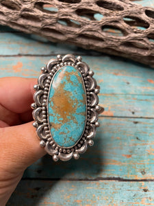 Gorgeous Navajo Sterling Silver & Turquoise Adjustable Ring Signed