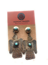 Load image into Gallery viewer, Navajo Turquoise &amp; Sterling Silver Thunderbird Dangle Earrings By Tim Yazzie
