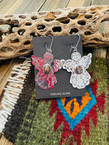 Navajo Jasper & Sterling Silver Angel Dangle Earrings
