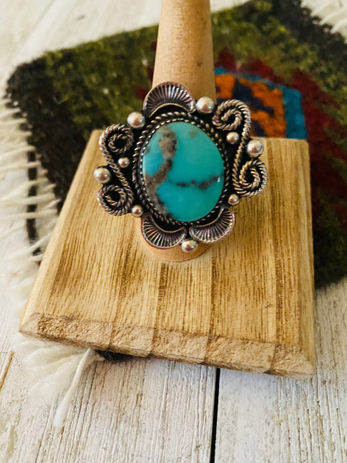 Navajo Kingman Turquoise & Sterling Silver Adjustable Ring