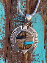 Load image into Gallery viewer, Navajo Rolled Inlay Pendant Necklace with Turquoise, Onyx, Coral, Petrified Wood