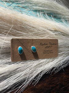 Navajo Sterling Silver & Turquoise Oval Stud Earrings SK8