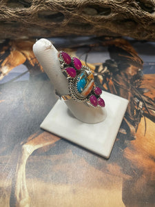 Handmade Spice & Pink Onyx Adjustable Ring