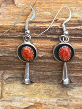 Load image into Gallery viewer, Orange Spiny Oyster and Sterling Silver Blossom Dangle Earrings