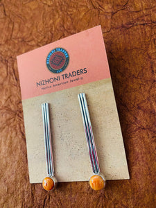 Navajo Orange Spiny & Sterling Silver Dangle Earrings