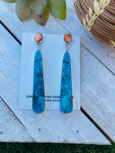 Load image into Gallery viewer, Navajo Sterling Silver, Turquoise &amp; Spiny Slab Dangle Earrings
