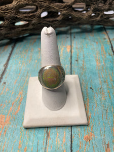 Old Pawn Navajo Sterling Silver & Fire Opal Ring Size 8.5