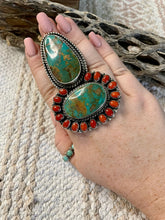 Load image into Gallery viewer, Navajo Sterling Silver Royston Turquoise And Coral Ring Size 10 Signed
