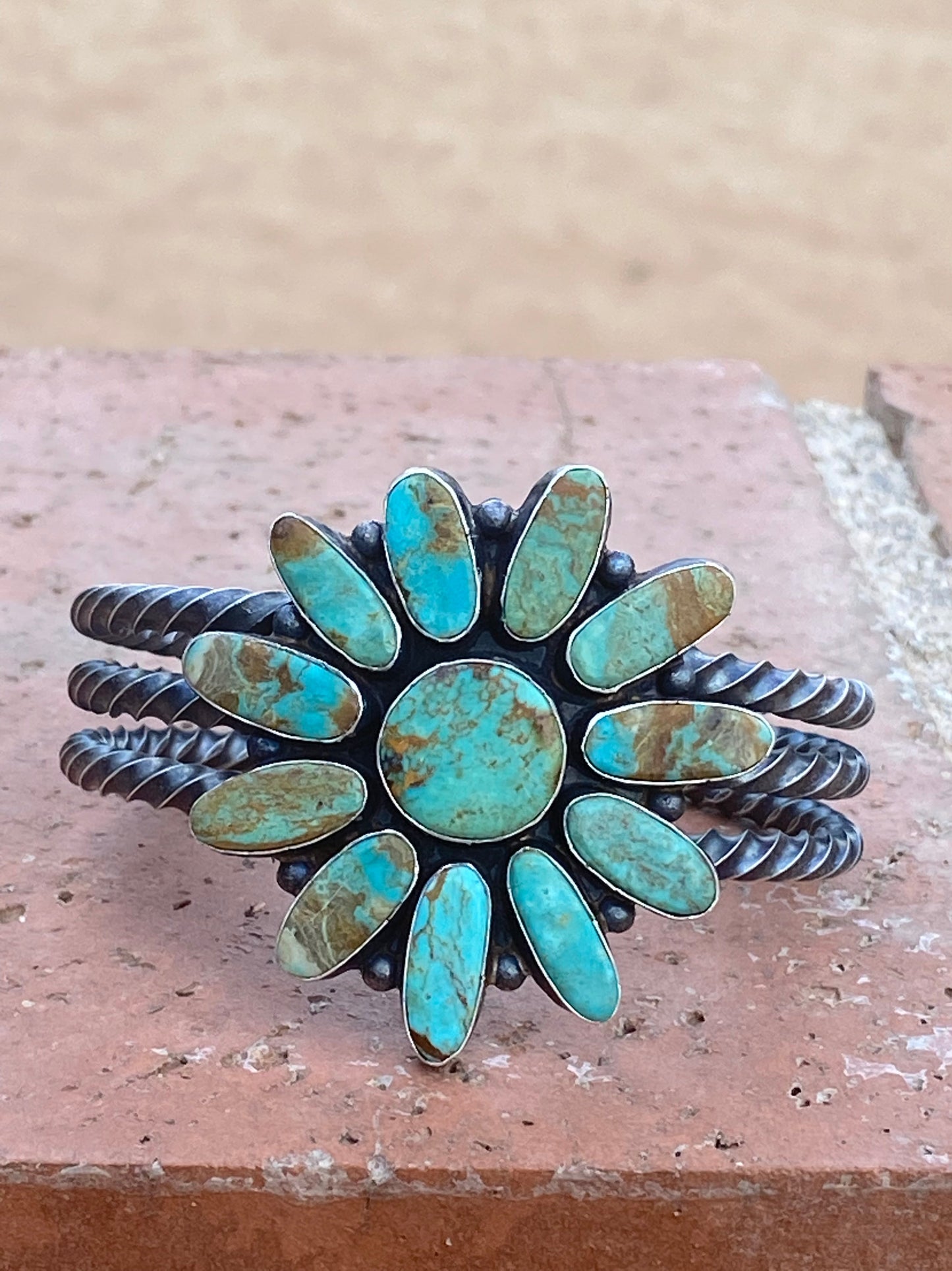 Navajo Jacqueline Silver Royston Turquoise & Sterling Cluster Cuff