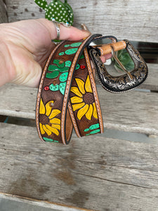 The Tammy Leather Belt - Cactus & Sunflowers