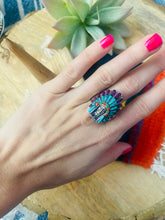 Load image into Gallery viewer, Handmade Sterling Silver &amp; Multi Stone Inlay Indian Chief Ring Size 11.5
