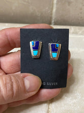 Load image into Gallery viewer, Navajo Lapis, Turquoise, Blue Sterling silver Petite Stud Earrings