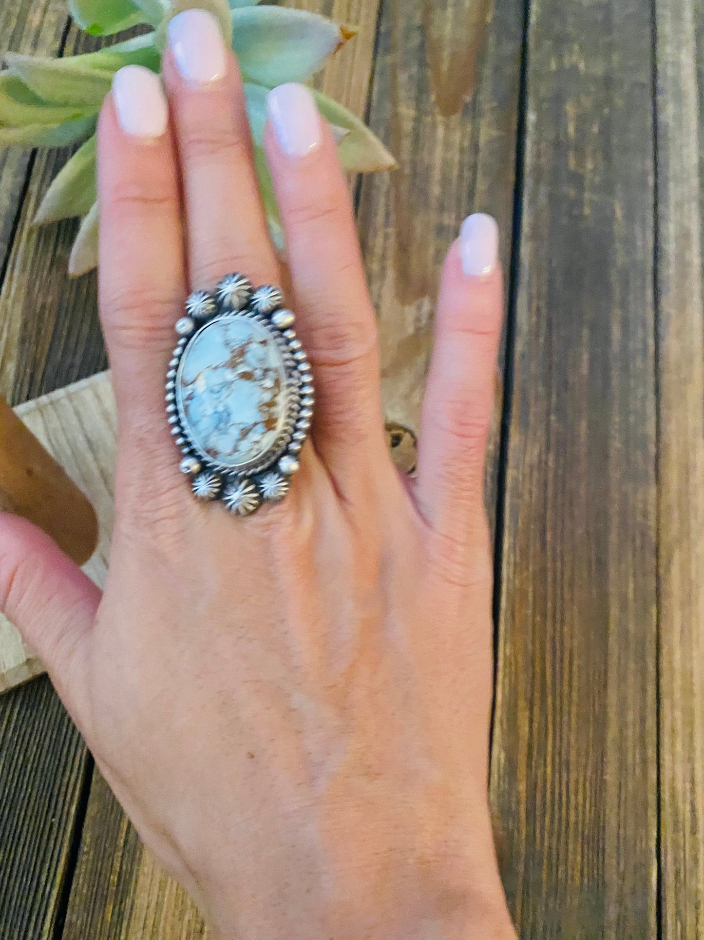 Navajo Golden Hills Turquoise & Sterling Silver Ring Size 6.5