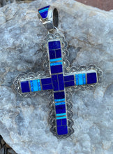 Load image into Gallery viewer, Navajo Lapis, Turquoise, Blue Opal Cross Pendant