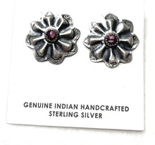 Load image into Gallery viewer, Navajo Purple Spiny And Hand Stamped Sterling Silver Concho Post Earrings