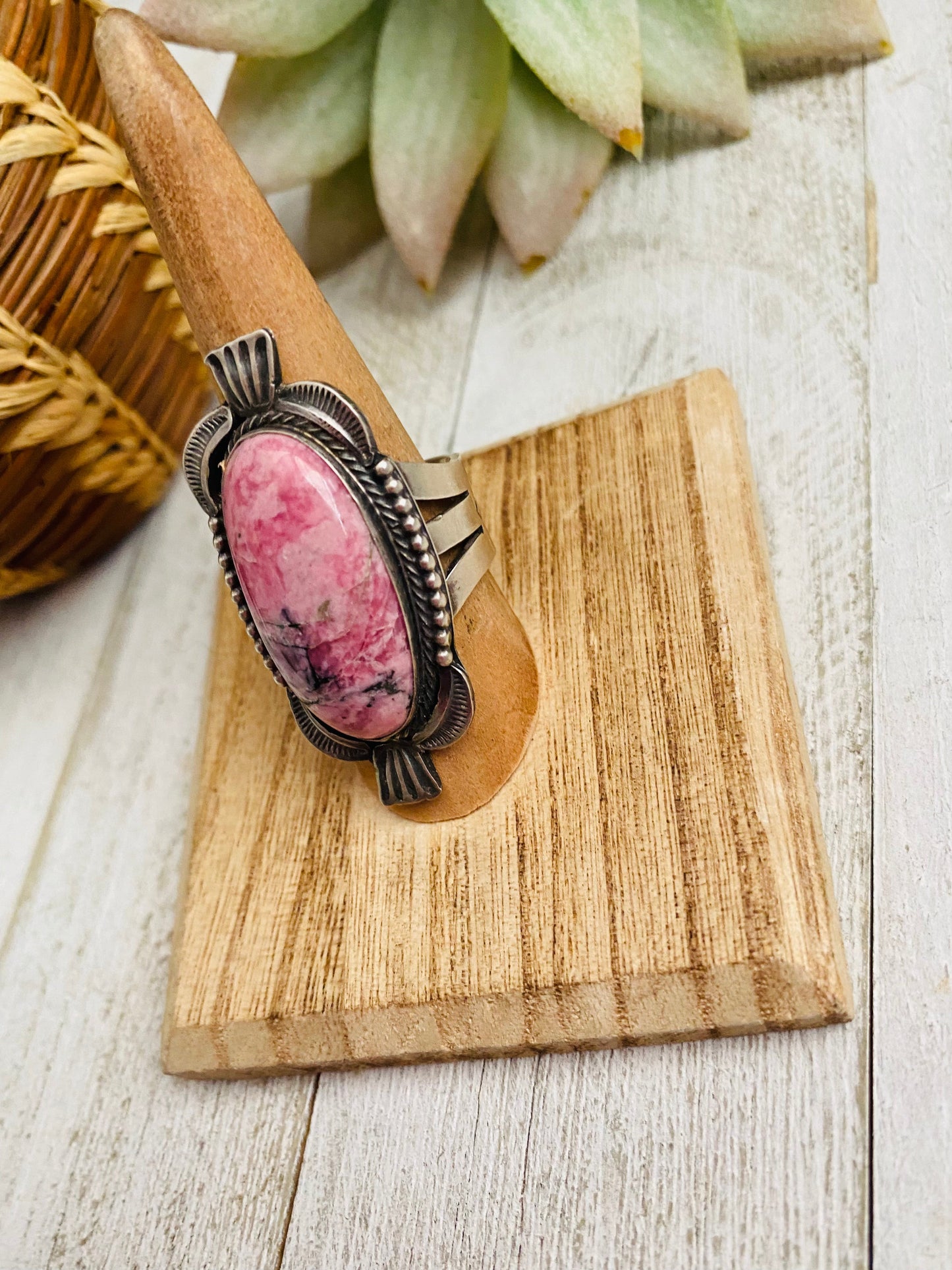 Navajo Rhodochrosite And Sterling Silver Ring Size 9 Signed