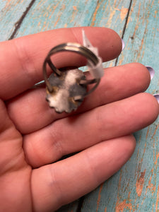 Navajo Sterling Silver And White Buffalo Ring Size 7.5