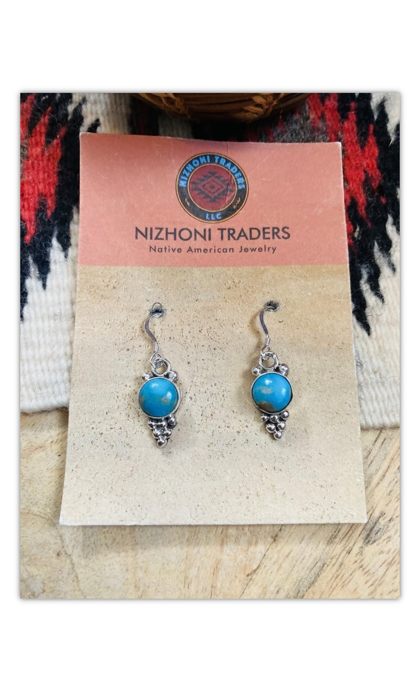 Navajo Turquoise & Sterling Silver Petite Dangle Earrings