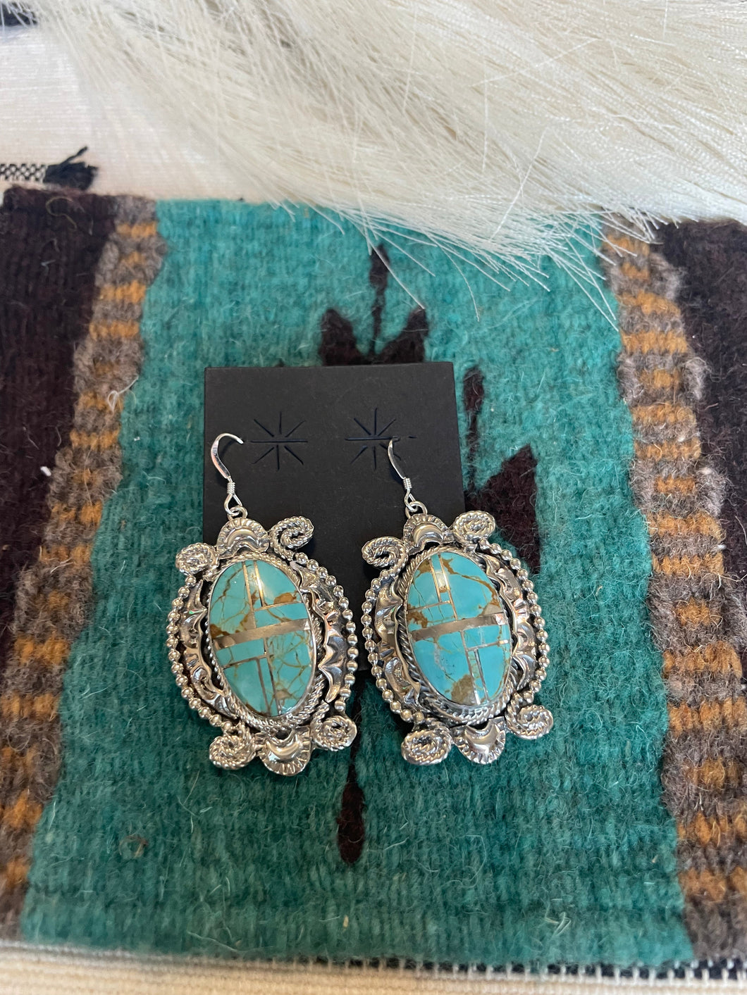Navajo Number 8 Turquoise & Sterling Silver Dangle Earrings Signed