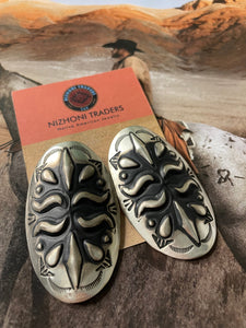 Navajo Sterling Silver Concho Earrings Stamped By Tahe