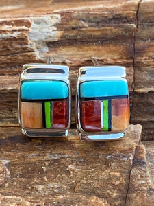Turquoise Red Spiny Stud inlay Earrings