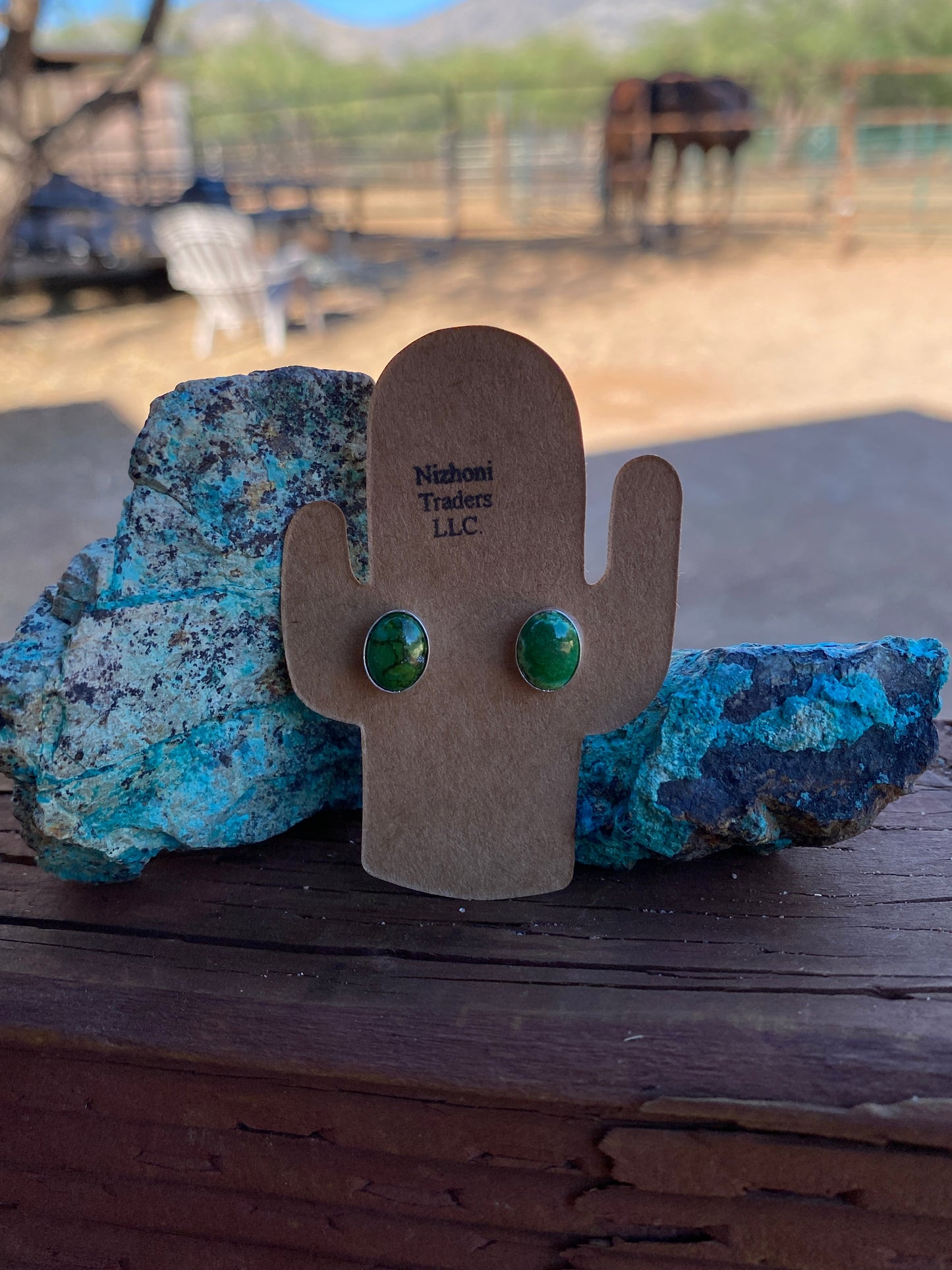 Navajo Sonoran Mountain Turquoise & Sterling Silver Stud Earrings 5/8”