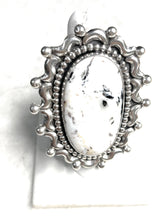 Load image into Gallery viewer, Gorgeous Navajo Sterling Silver &amp; White Buffalo Adjustable Ring Signed