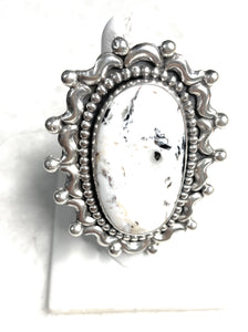 Gorgeous Navajo Sterling Silver & White Buffalo Adjustable Ring Signed