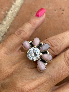 Pink Opal & Sterling Silver  Diamond Wrap Ring