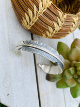 Load image into Gallery viewer, Navajo Sterling Silver Hand Crafted Feather Cuff Bracelet
