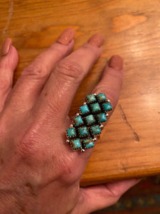 Handmade Royston Turquoise And Sterling Silver Adjustable Ring 1.25”