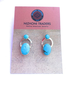 Navajo Kingman Turquoise & Sterling Silver Post Earrings Signed