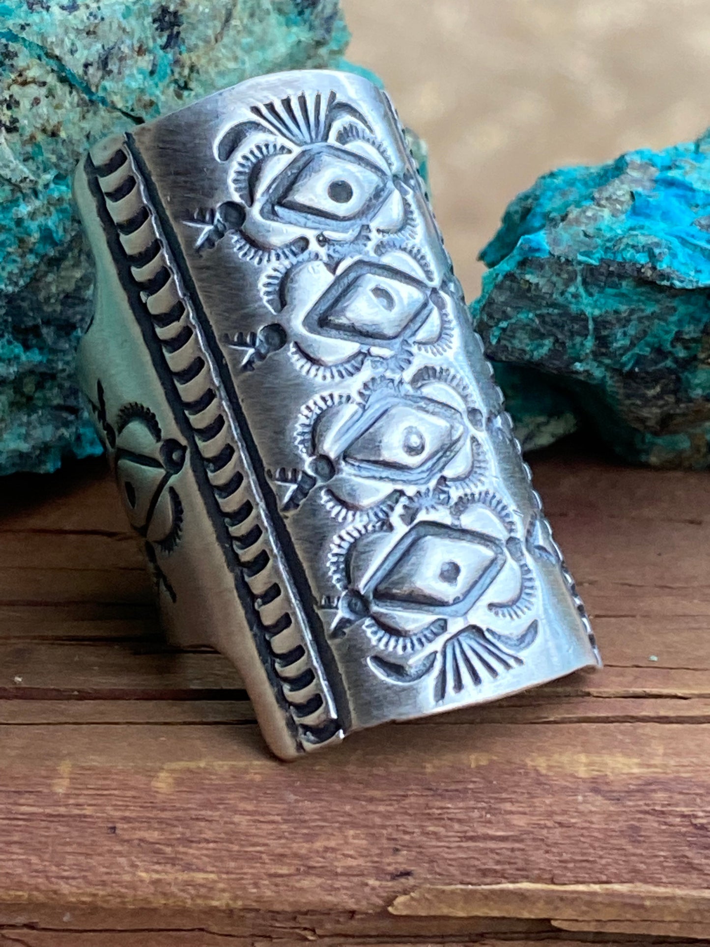 Marcella James Navajo Sterling Silver Concho Hand Stamped Ring