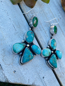 Navajo Sterling Silver And Multi Turquoise Dangle Earrings Signed