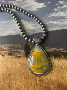Navajo Bumble Bee Jasper & Sterling Silver Pendant Signed LK