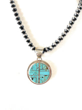 Load image into Gallery viewer, Navajo Number 8 Turquoise Inlay &amp; Sterling Silver Circle Pendant