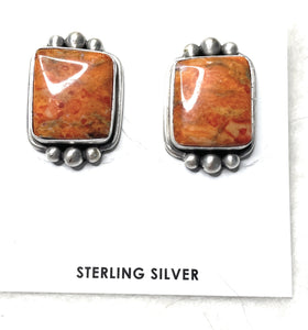 Navajo Apple Coral And Sterling Silver Post Earrings Signed