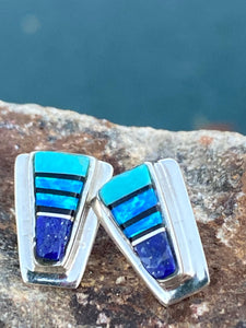 Navajo Lapis, Turquoise, Blue Sterling silver Petite Stud Earrings