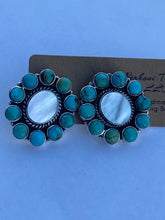 Load image into Gallery viewer, Handmade Kingman Turquoise &amp; Mother of Pearl Post Earrings