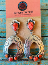 Load image into Gallery viewer, Navajo Sterling Silver &amp; Red Spiny Concho Dangle Earrings