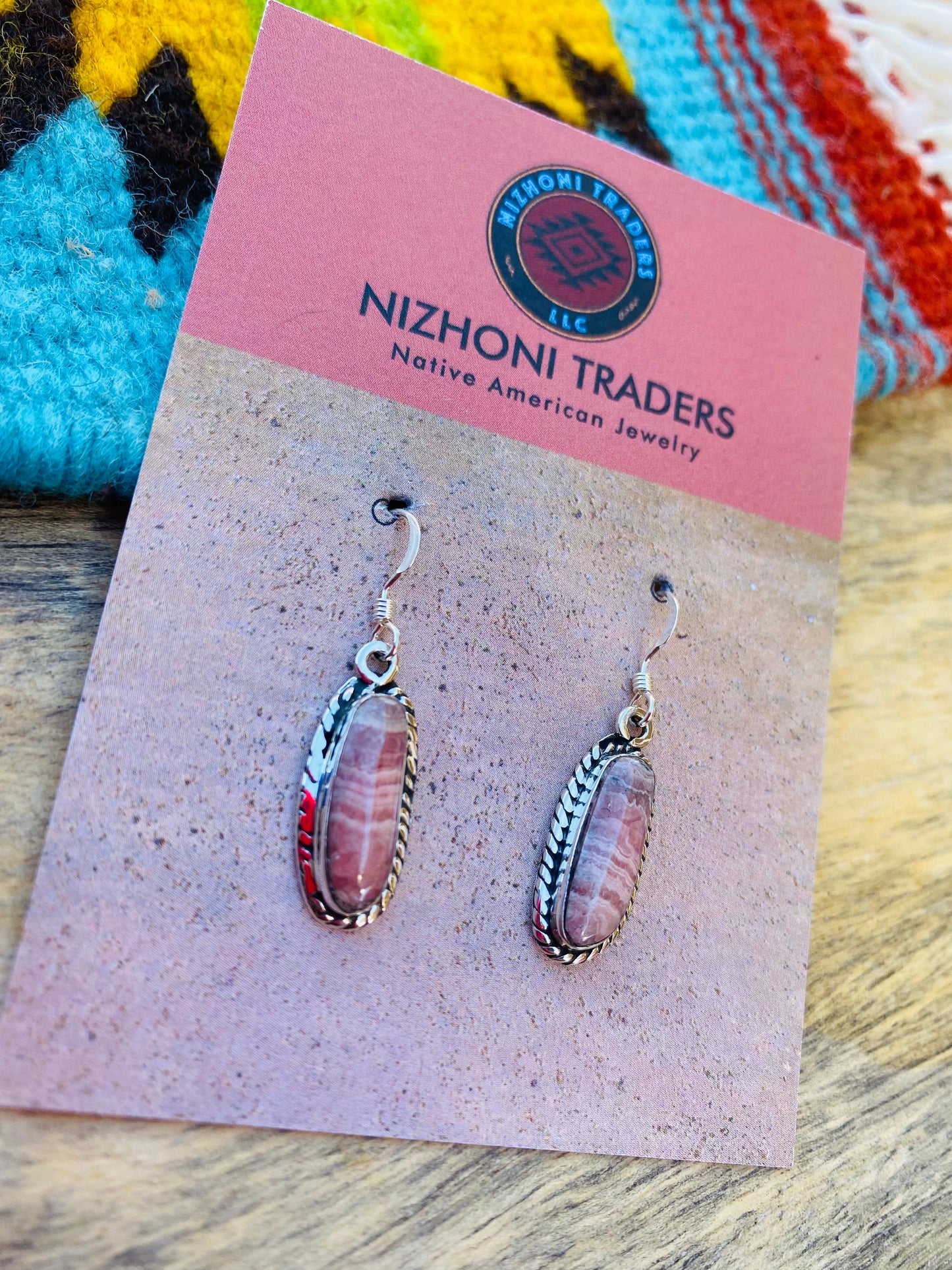 Navajo Sterling Silver & Rhodochrosite Dangle Earrings