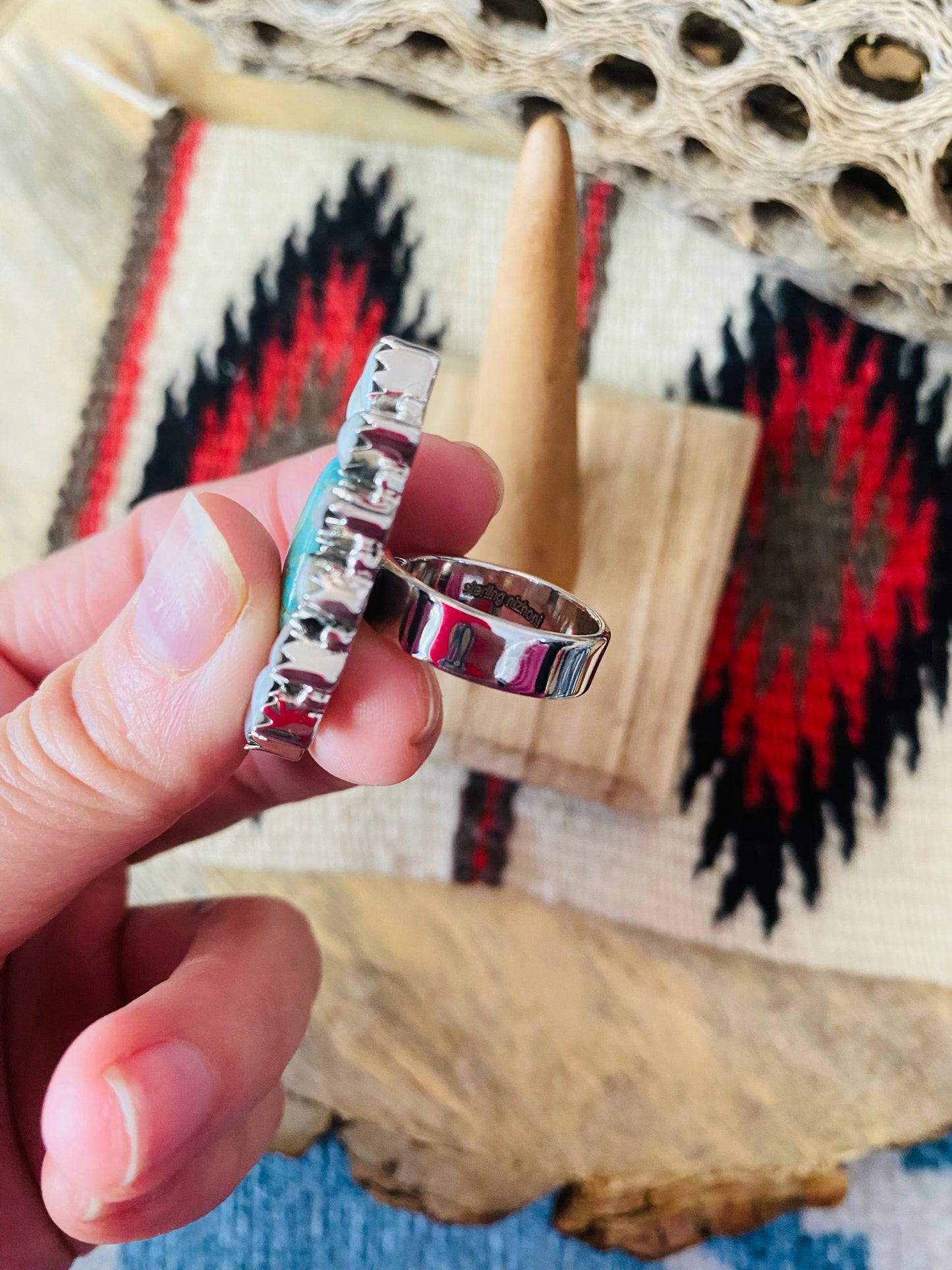 Handmade Sterling Silver, Turquoise & Pearl Cluster Adjustable Ring