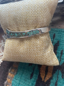 Navajo Handmade Sterling & Number 8 Turquoise Inlay Cuff Bracelet
