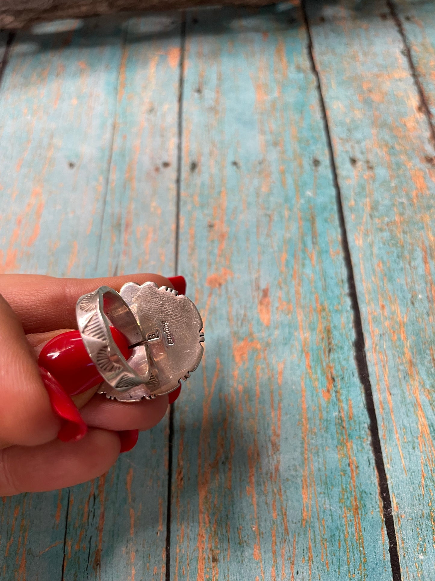 Old Pawn Navajo Sterling Silver & Turquoise Ring Size 6.5