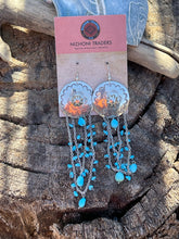 Load image into Gallery viewer, Navajo Sterling Silver Turquoise Concho Chain Dangle Earrings